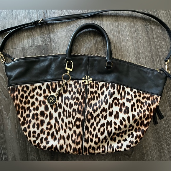 Authentic Tory Burch Leopard slouchy satchel - Picture 1 of 5